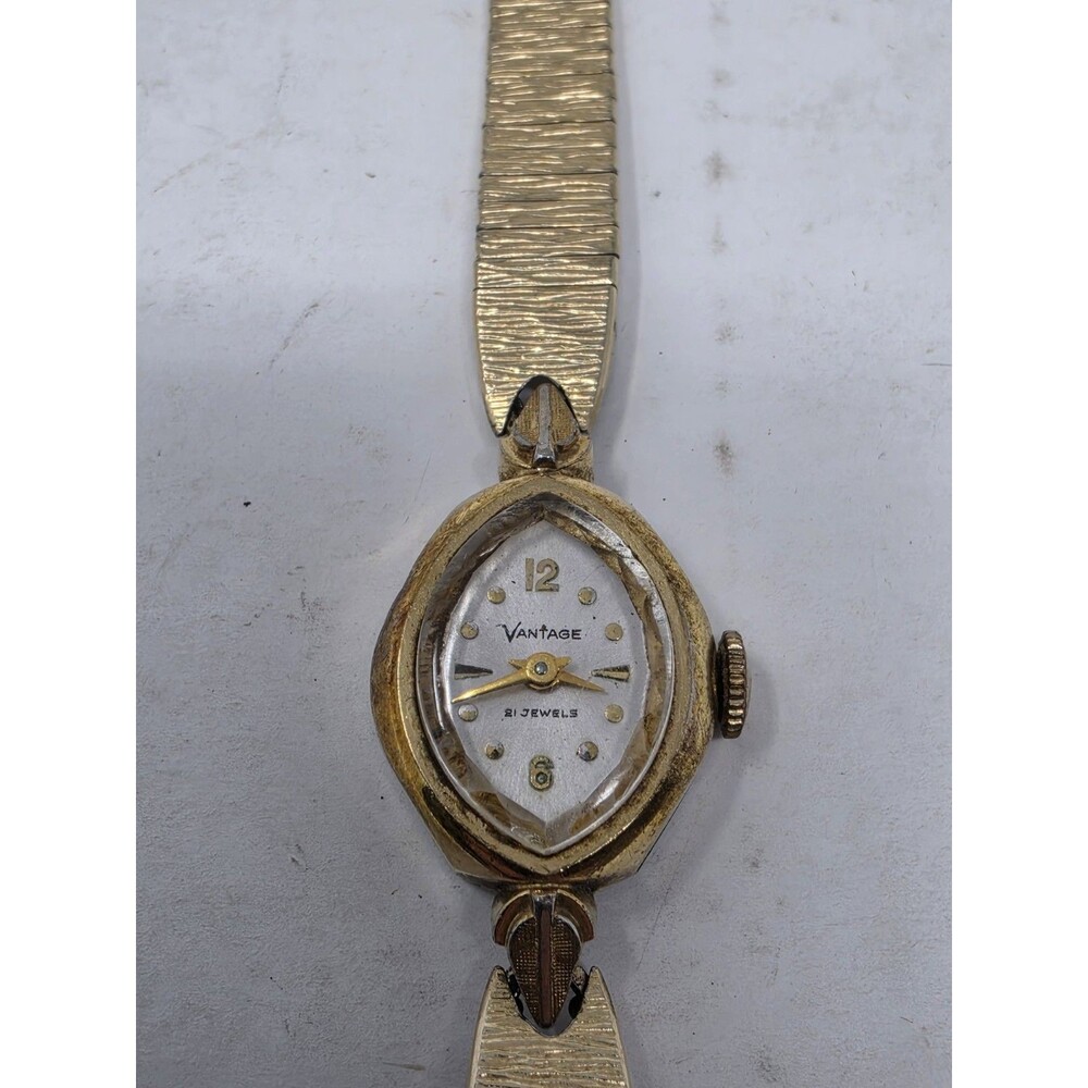 Vintage Vantage Ladies Watch Two Tone Mesh Band Black Dial Quartz Needs Battery